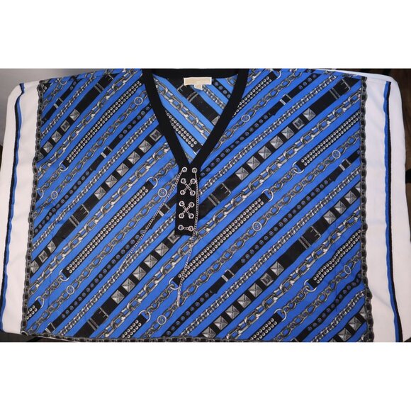 Michael Kors Women's Blue Black Chain Print Poncho Top Size L/XL Polyester Light - Picture 7 of 11